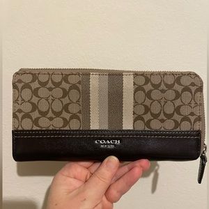 Coach Long Zip Around Wallet In Signature Jacquard With Stripes